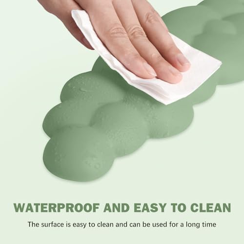 Cloud Keyboard Wrist Rest Mouse Pad Set, PU Leather Memory Foam Wrist Cushion Support, Mouse Wrist Pad, Non-Slip Wrist Support for Home, Office, Green Cloud