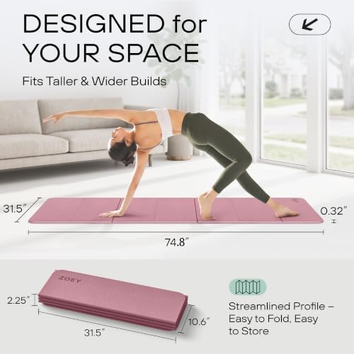 ZOEY 7-Fold Foldable Yoga & Exercise Mat, 74.8x31.5 Extra Wide 31.5 Inch XL Extra Large Lightweight Mat, Folding Pilates Stretching Mat, Anti-Slip Double Non Slip Noise Reducing Hot Yoga Mat, Odorless Non Toxic Eco TPE Workout Mat for Beginners Women M...