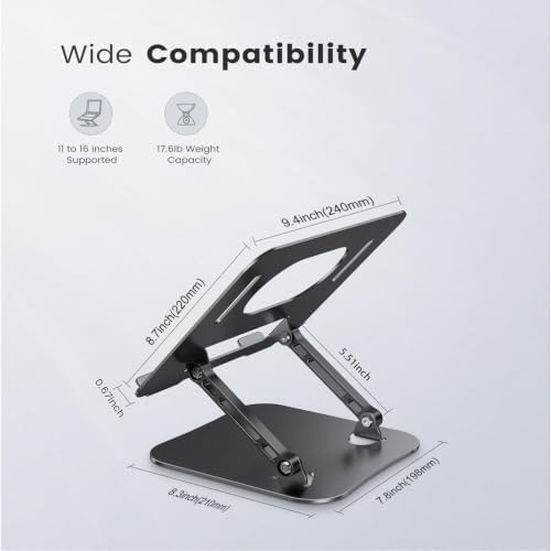 Orlian Adjustable Aluminum Laptop Stand for Desk, Laptop Riser for 11-16"