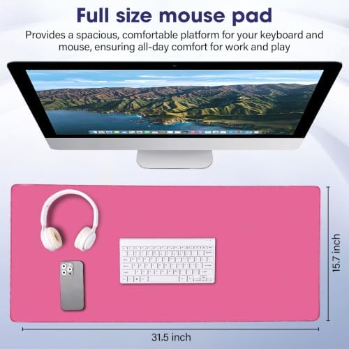 31.5" x 15.7" Waterproof Fabric Gaming Mouse Pad, Rubber Anti-Slip,Rose Red