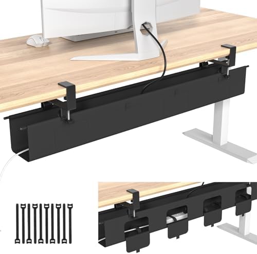 No Drill Under Desk Cable Management Tray, 47.5” Fabric Clamp Mount