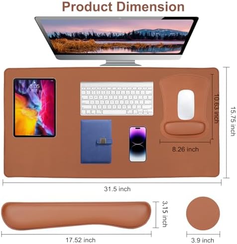 MOSISO Keyboard Mouse Pad Set, PU Leather Large Gaming Mousepad, Brown