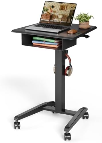 JOY worker Rolling Laptop Desk with Drawer, 23.6" Small Black Mobile Desk