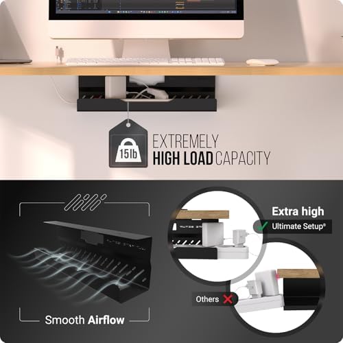 Under Desk Cable Management Tray no Drill – Wire Management - Cord Organizer – Huge Load Capacity – Under Desk Cable Tray no Drill (Black, 1 Piece Set)