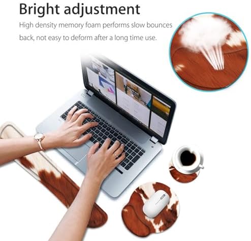 Keyboard Wrist Rest and Mouse Pad Wrist Support Set with Coaster,Comfortable for Easy Typing,Pain Relief,Memory Foam Keyboard Pad Set for Laptop Mac,Cowhide Farm Animal Skin Leopard Brown Cow
