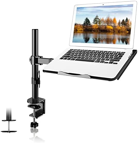 suptek Single Laptop Notebook Desk Mount with Tray for 13-27 inch Computer Screen, Fully Adjustable Laptop Desk Arm for Notebook up to 17’’, Weight up to 15.6 lbs