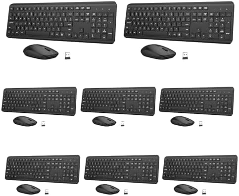 Wireless Keyboard and Mouse Combo, Full-Size Silent Ergonomic Keyboard and Optical Mouse, Long Battery Life, 2.4G Lag-Free Cordless Mice Keyboard for Windows Mac Laptop, PC-8 Packs