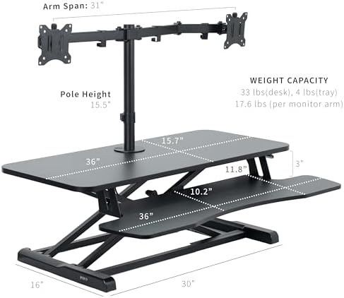 VIVO Black 36 in Standing Desk Converter with Monitor Stand, DESK-V036K-M2