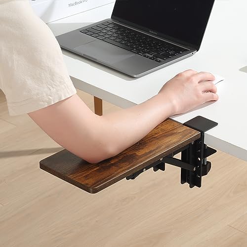 ETHU Compact Foldable Desk Extender Tray with Clamp, 11.8x5.9, Walnut