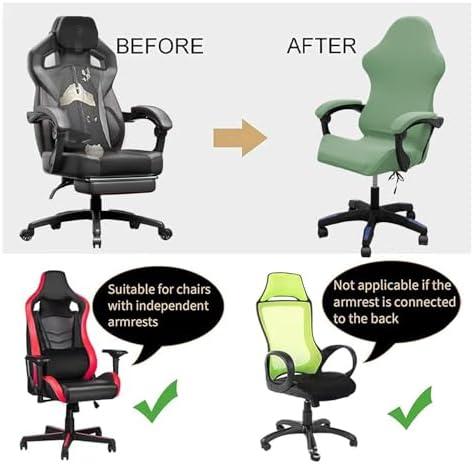 Gaming Chair Cover Set with Armrest Covers, Stretch Ruffled Slipcover for Racing Office Computer Reclining Chairs (Avocado Green)