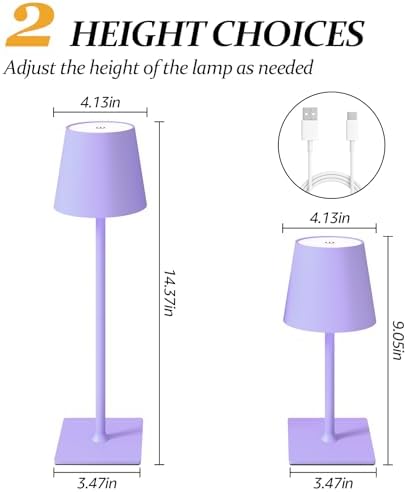 CHLORANTHUS 2 Pack Cordless Table Lamps, 3 Colors Stepless Dimming, 5000mAh Rechargeable Battery LED Desk Lamp for Bedroom/Couple Dinner/Desk/Cafe/Dining Room/Terrace