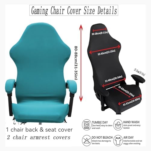 Gaming Chair Cover Set with Armrest Covers, Stretch Ruffled Slipcover for Racing Office Computer Reclining Chairs (Peacock Blue)