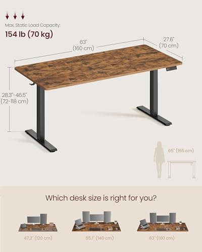 VASAGLE Electric Standing Desk, Height Adjustable, 63 x 27.6 Inches