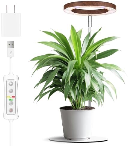 Yadoker 72 LEDs Plant Grow Light for Indoor Plant,Walnut Wood Grain Aluminum LED Grow Light with White Base, Height Adjustable,6.3" Aluminum Housing,Automatic Timer with 8/12/16 Hours,1 Pack