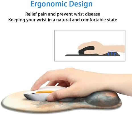 Ergonomic Mouse Pad with Wrist Rest,Comfortable Computer Gel Mouse Pad Wrist Support for Laptop,Pain Relief Mousepad with Non-Slip PU Base Aesthetic Flower