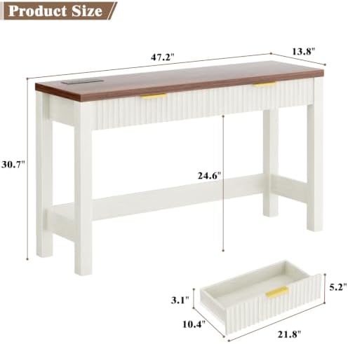 Cyclysio 47" Console Table with Charging Station & 2 Fluted Drawers