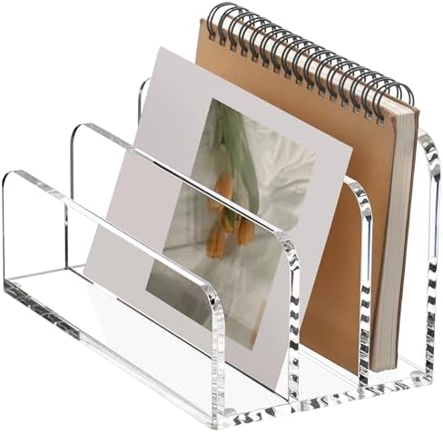 SANRUI Clear Acrylic Mail File Organizer Sorters for Desk, 3 slot Laddered