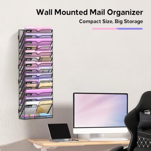 SUPEASY 15-Tier Wall File Organizer with Base, Wall Mounted File Holder