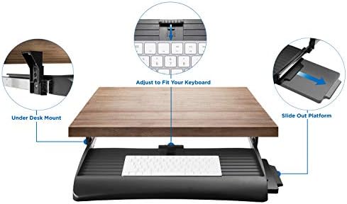 Mount-It! Under Desk Keyboard Tray, Slide-Out Keyboard & Mouse Drawer, 21" W × 11.75" D, Adjustable Height Platform with Left or Right Mouse Tray, Bolt-On Under Desk Keyboard Holder for Home Office