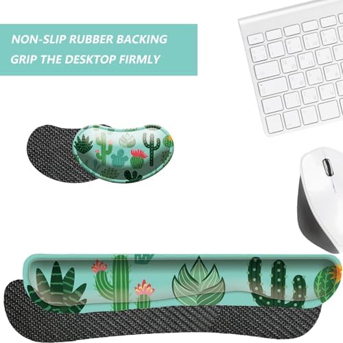 Keyboard Wrist Rest Mouse Wrist Support Set, Memory Foam Wrist Rest Pad for Computer Laptop Keyboard Mouse, Ergonomic Wrist Cushion Support for Typing Pain Relief, Gaming Home Office, Cactus