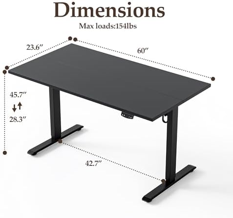 Klicelor 60 Inch Large Electric Standing Desk, Height Adjustable Office Desk, Sit Stand Up Computer Gaming Desk with Memory Preset, Two-Piece Desktop, Black