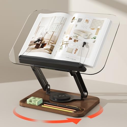 BYMECOST Acrylic Book Stand for Reading, 360°Rotating Book Holder, Black