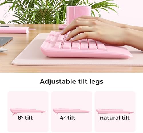 KOPJIPPOM Wireless Keyboard and Mouse Set with Quiet Keys, 2.4G Full Size Ergonomic Keyboard with Wrist Rest, Protective Covers, Soft Touch Silent Design for Windows, Computer, PC and Laptop