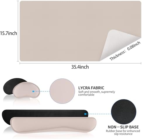 Mouse Pad and Keyboard Wrist Rest, Large Keyboard and Mouse Pad Set, Ergonomic Mousepad with Wrist Rest, Non-Slip Desk Mat Protector for Office, Home (35.4×15.7 Inches, Cream Pink)