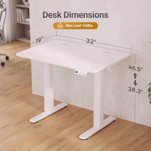 Claiks Electric Standing Desk 32x19 Inch Adjustable Desk, White