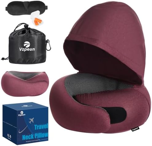Travel Pillow - Hooded Neck Pillow Airplane Memory Foam Filling