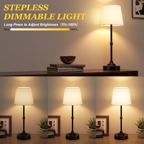 Kakanuo Rechargeable Cordless Table Lamp Black - 1 Pack 4000mAh Battery Operated Lamp, 3000K Warm Light, Touch Control Stepless Dimming, for Bedside, Dining Table, Home Decor