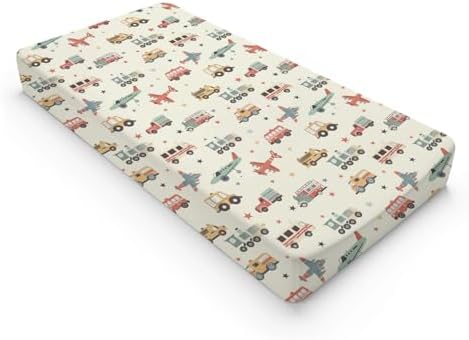 Cartoon Car Planes Trucks Train Pattern Baby Changing Pad Cover, Unisex Transportation Construction Car Nursery Diaper Changing Table Pad Mat Sheet for Boys Girls-16x32