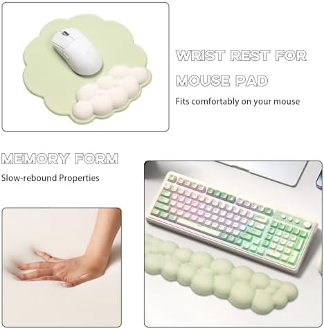 2 in1 Cloud Wrist Rest for Keyboard and Mouse Pad Set-Memory Foam,Green