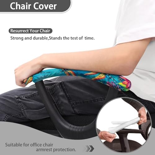 Dragonfly Print Office Chair Arm Covers Set of 2, Soft Elastic Fabric Chair Arm Rest Covers, Stretchy Washable Office Chair Arm Covers for Desk Chairs Computer Chair, Blue