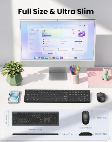 TECKNET 2.4G Rechargeable Ultra-Slim Wireless Keyboard and Mouse Combo