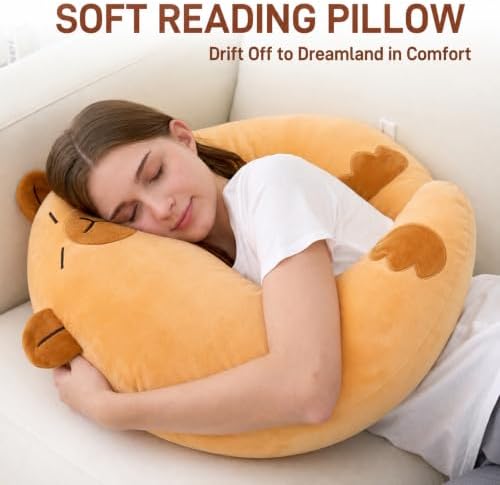 Cute Brown Gaming Pillow for Lap - Plush Reading & Crocheting Pillow for Sitting in Bed, Soft Arm Support Cushion for Tablet/iPad Accessories, Kawaii Room Decor Gift Gamers & Capybara Lovers