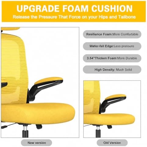 Mimoglad Office Chair, High Back Ergonomic Desk Chair with Adjustable Lumbar Support and Headrest, with flip-up Armrests for Guitar Playing, 5 Years Warranty (Modern, Vivid Yellow(Black Frame))