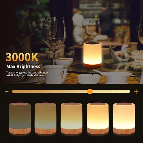 OORUN Touch Bedside Table Lamp,13 RGB Colors & 5 Brightness, USB Rechargeable Desk Lamp, Remote Control Dimmable Light with RGB Color Changing,Portable Lamp for Baby (2 Pack Brown)