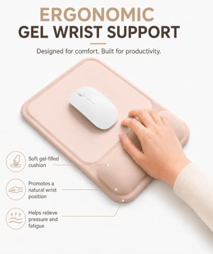 eulps Ergonomic Mouse Pad with Wrist Rest, Gel Mousepad with Soft Wrist Support, Non-Slip PU Base, Smooth Surface Mouse Pad for Wrist Pain Relief, Computer Laptop Office Home & Gaming (Nude Apricot)