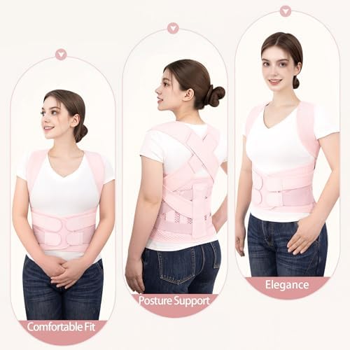 Posture Corrector Back Brace for Women and Men Lightweight Adjustable Comfortable Back Straightener Support Helps Reduce (Pink, X-Large)