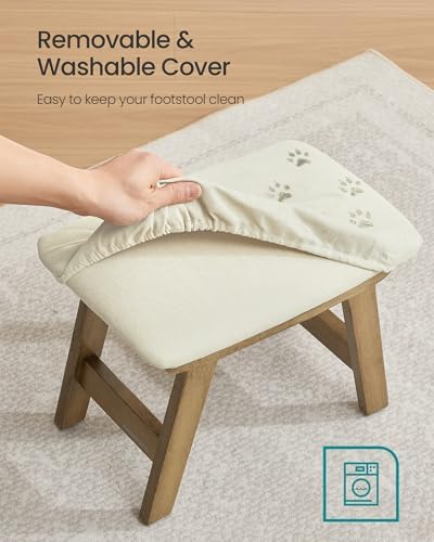 SONGMICS Foot Stool Ottoman, Padded Foot Rest Under Desk, Solid Wood Frame