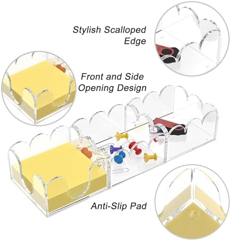 YAGELI Magnetic 3-in-1 Acrylic Sticky Note Holder Dispenser | Modern Desktop Organizer for 3x3 Post It Notes & Memo Pads with Non-Slip Base | for Productive Workspace at Office, Home or School | Clear