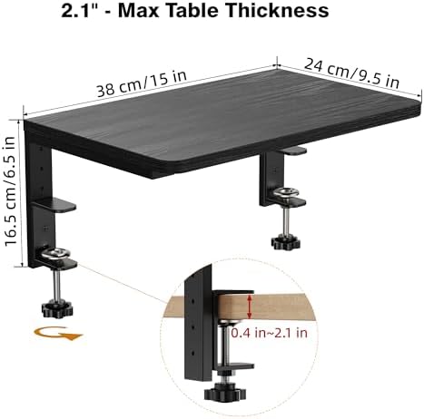 Desk Extender, 15-inch Clamp-On Desk Shelf, Height-Adjustable Desktop Shelf Organizer for Monitors Office and Gaming Accessories, Arm Support Table Extension, 44lbs Heavy Duty, Black