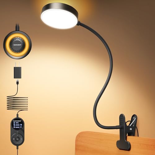 Glocusent 72 LED Clip on Lamp, Dorm Desk Lamp with 1700K Amber Night Light