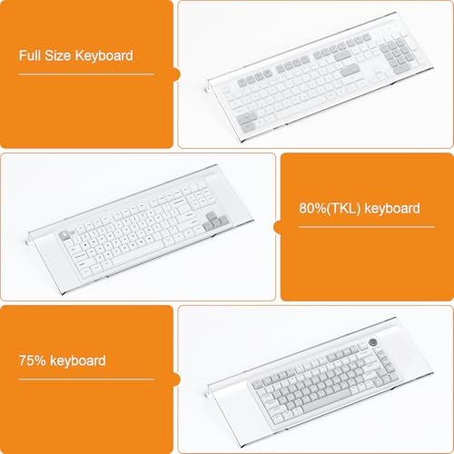 BEEGO Ergonomic Computer Keyboard Stand - Clear Acrylic Keyboard Riser Tilted Keyboard Holder Keyboard Tray with White Non-Slip Strip for Easy Typing at Home School Office Desk Accessories