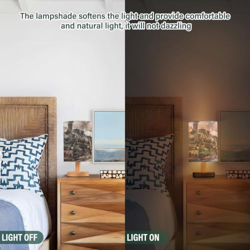 ALAZA Retro Steam Train Watercolor Decor Bedside Table Lamp with USB Port for Bedroom Nightstand Office Desk LED Bulb Included