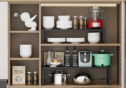 Jojocross Expandable Adjustable Stackable Kitchen Organizer, Spice Rack,Metal Pantry Storage Shelves Racks,Counter Shelf for Cabinets, Countertop, Cupboard (3 Packs/Large/Black)