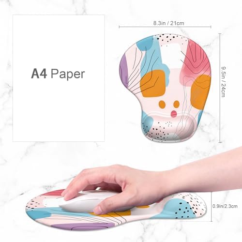 ITNRSIIET Ergonomic Mouse Pad Coaster Set with Gel Wrist Support Wrist Rest Smooth Surface Non-Slip PU Base Comfortable Office Supplies Pain Relief, 9.5 x 8.3 inches, Art Style Pattern
