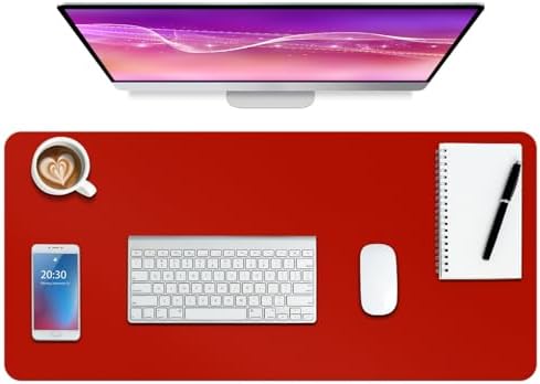 Boutilon Leather Desk Pad Protector,Non-Slip Mouse Pad,Laptop Desk Pad,Office Mouse Mat,Waterproof Leather Desk Blotter,Desk Writing Pad for Office and Home (XXL-Red,47.2"x 17")
