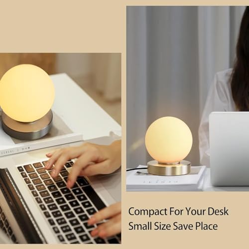 Modern Small Table Lamps,Opal Glass Bedside Table Lamp, Silver